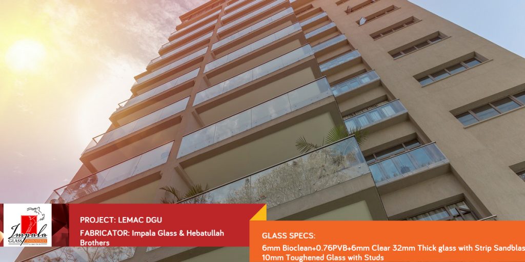 Glass
6mm Bioclean+0.76PVB+6mm Clear
32mm Thick glass with Strip Sandblast
10mm Toughened Glass with Studs
Fabricator
Impala Glass
Hebatullah Brothers